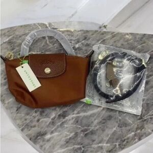 longchamp Brown Mini Bag with Gold Accents